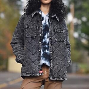 Dickies sz XS Womens Black Wash Denim Corduroy Quilted Chore Jacket Streetwear